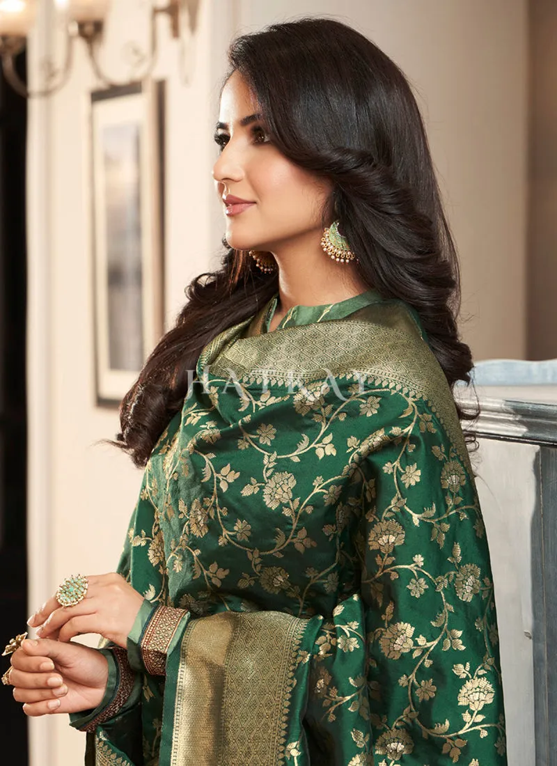 Emerald Green Embroidered Traditional Palazzo Suit