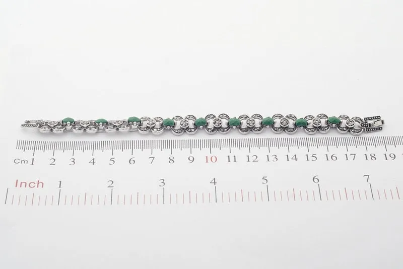 Ethnic Bohemian Green Stones Bracelet Silver Woman Jewelry