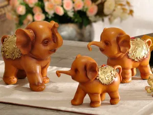 Family of Three Little Elephant Sculptures - Brown