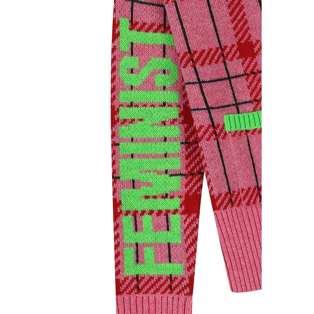 Feminist Killjoy Lambswool Cardigan in French Rose & Neon Green