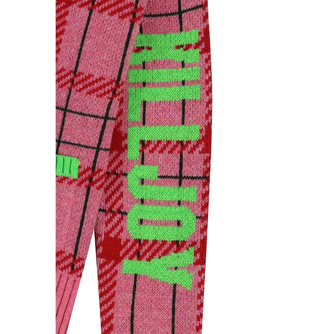 Feminist Killjoy Lambswool Cardigan in French Rose & Neon Green