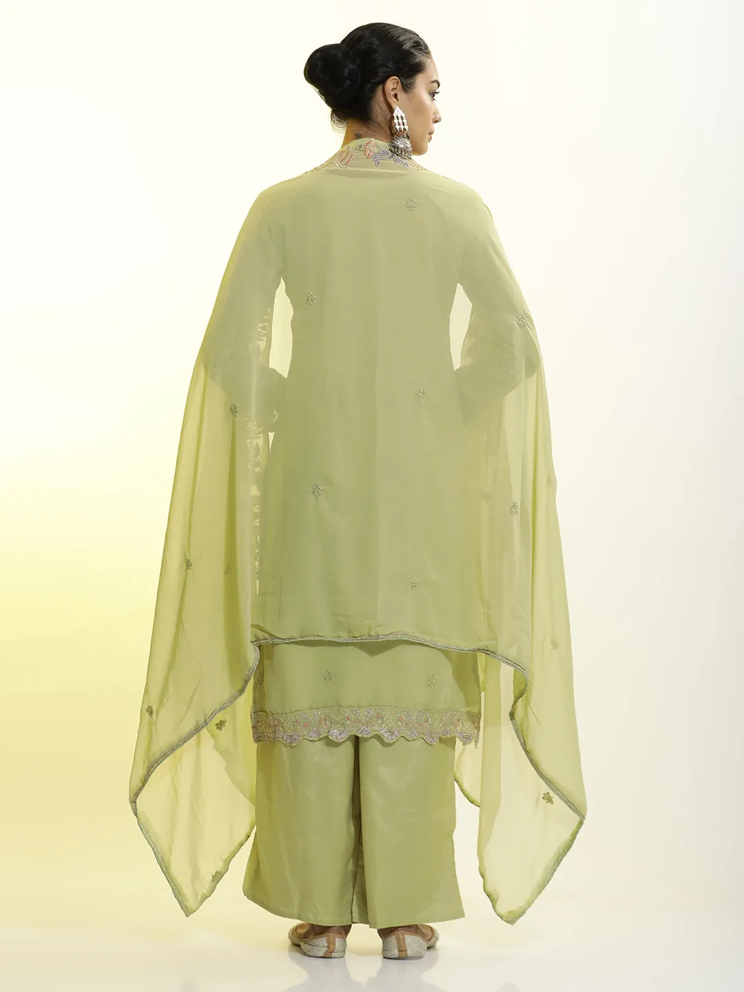 Festive Embroidered Georgette Kurta Set With Dupatta