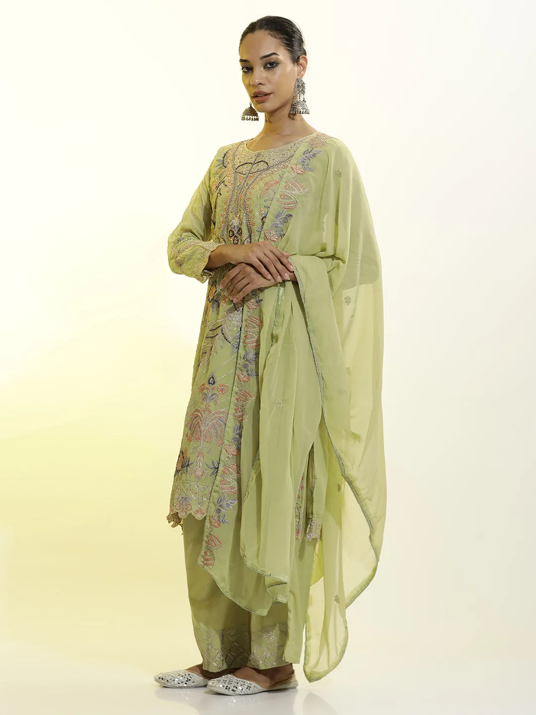 Festive Embroidered Georgette Kurta Set With Dupatta