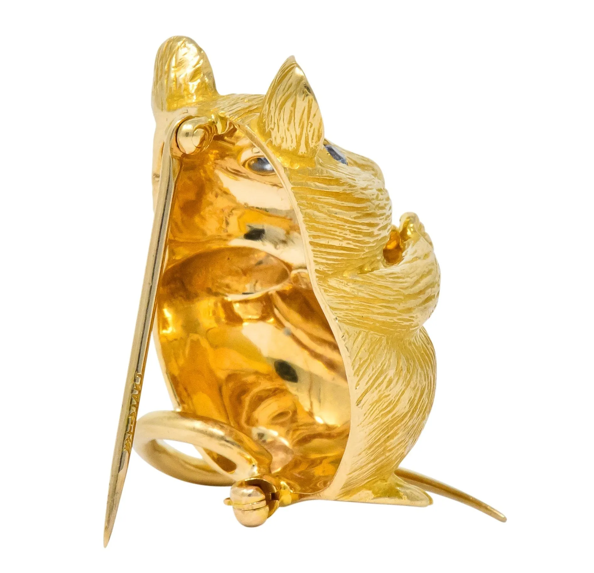 F.J. Cooper Retro Sapphire 14 Karat Gold Mouse Brooch