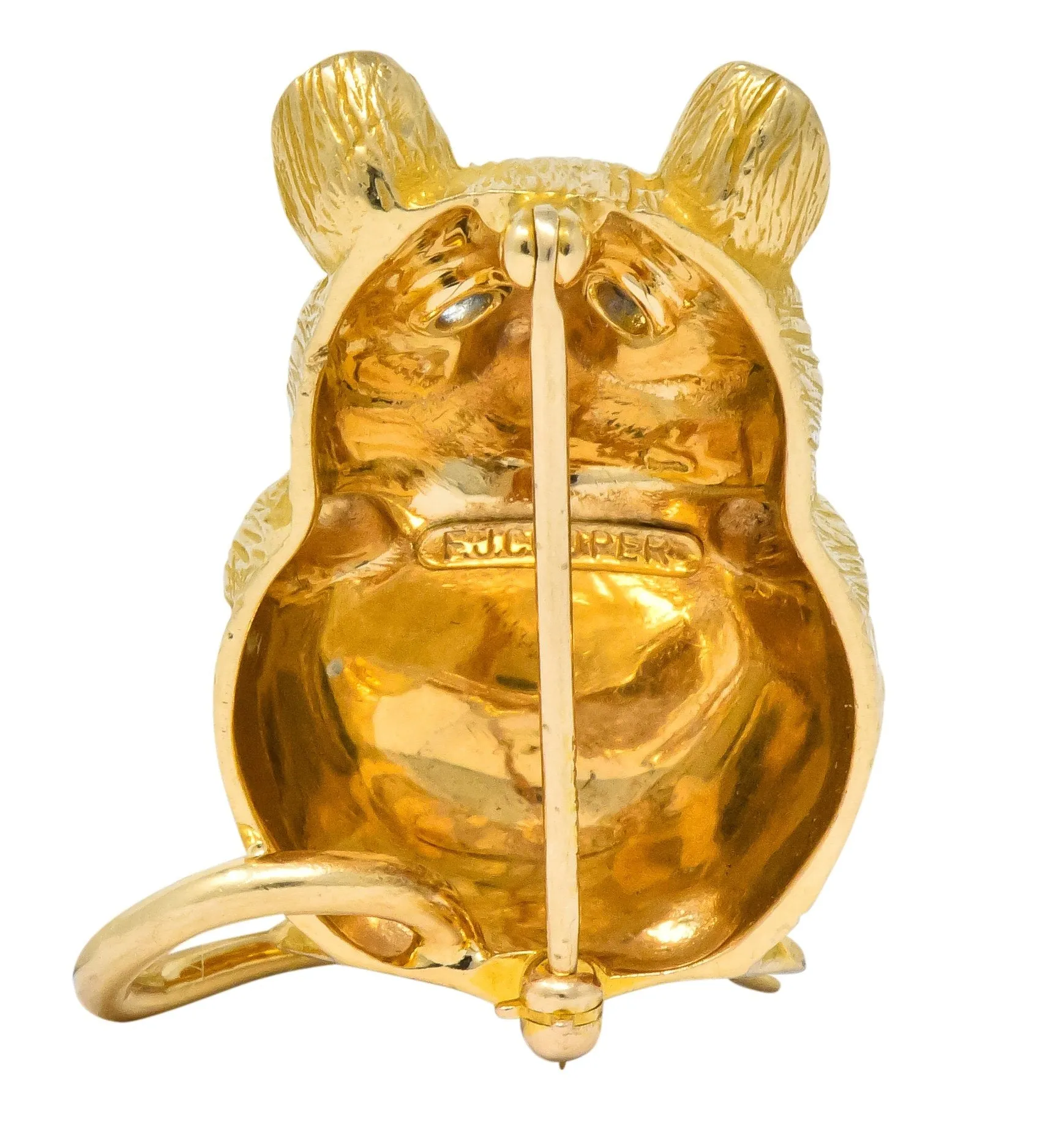 F.J. Cooper Retro Sapphire 14 Karat Gold Mouse Brooch