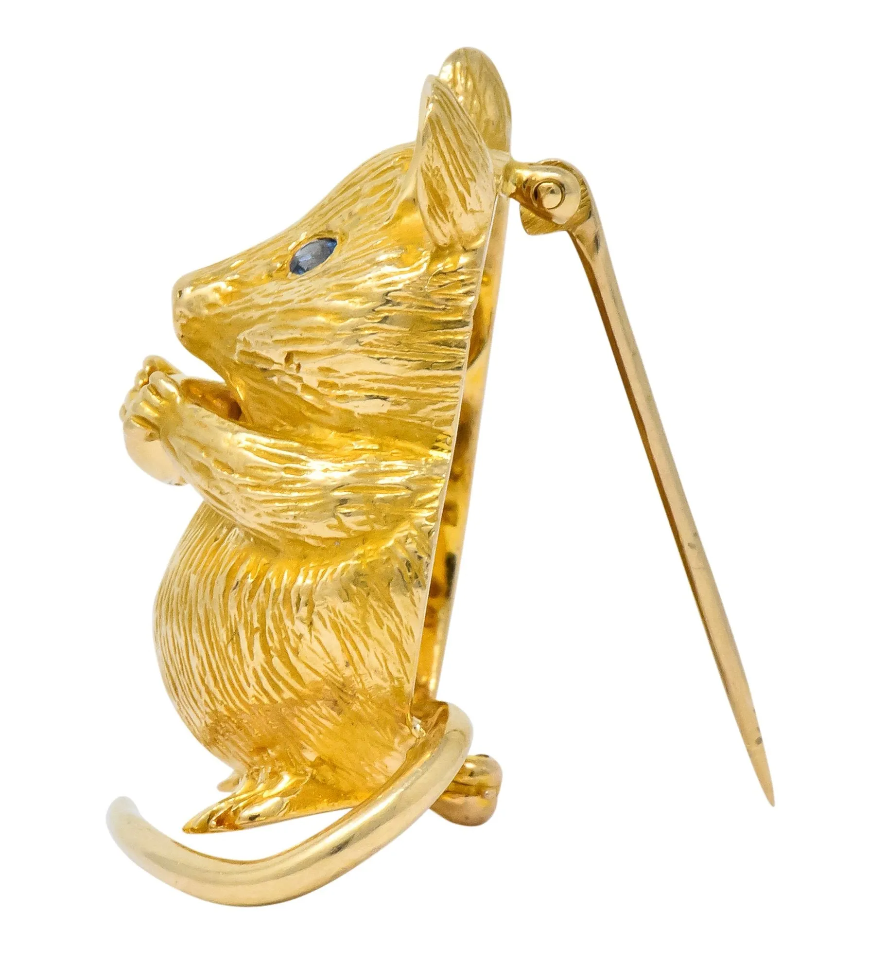 F.J. Cooper Retro Sapphire 14 Karat Gold Mouse Brooch