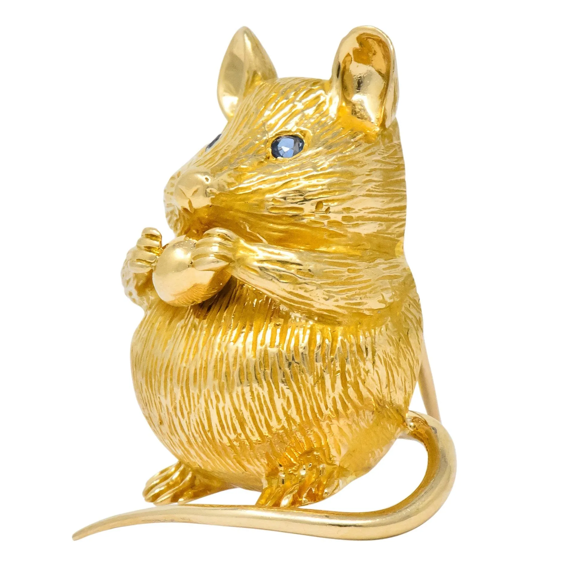 F.J. Cooper Retro Sapphire 14 Karat Gold Mouse Brooch