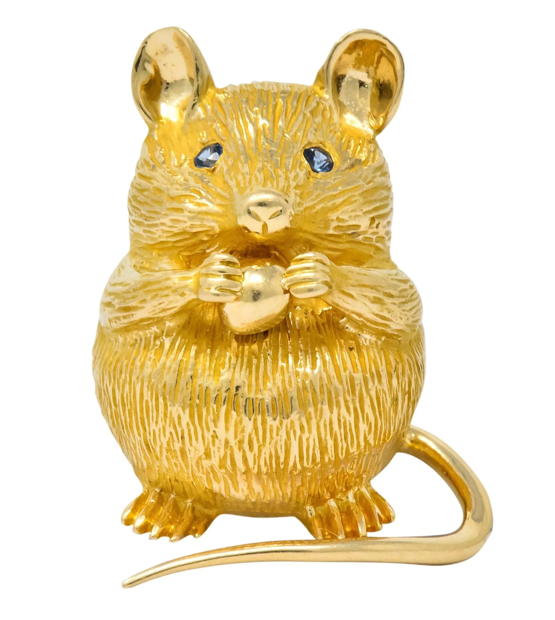 F.J. Cooper Retro Sapphire 14 Karat Gold Mouse Brooch