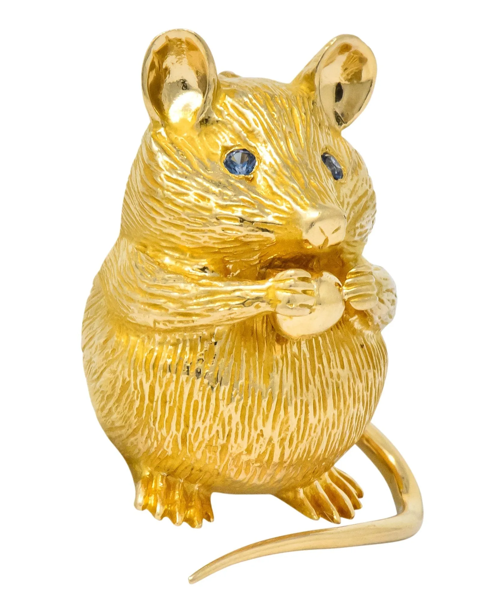 F.J. Cooper Retro Sapphire 14 Karat Gold Mouse Brooch