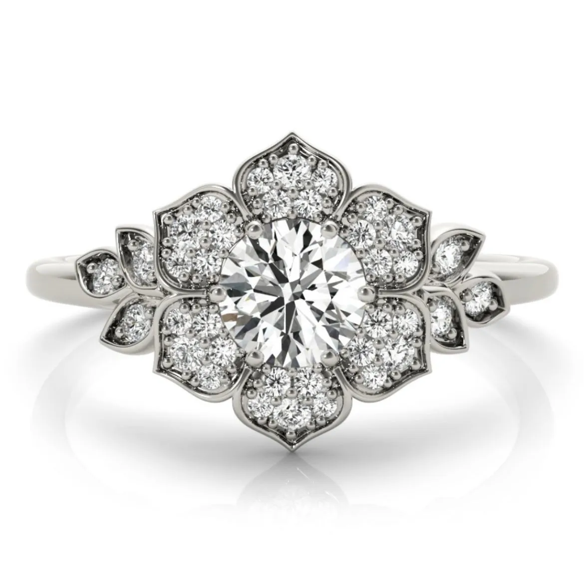 Floral Round Moissanite Engagement Ring