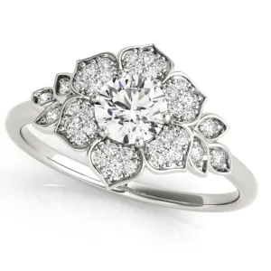 Floral Round Moissanite Engagement Ring