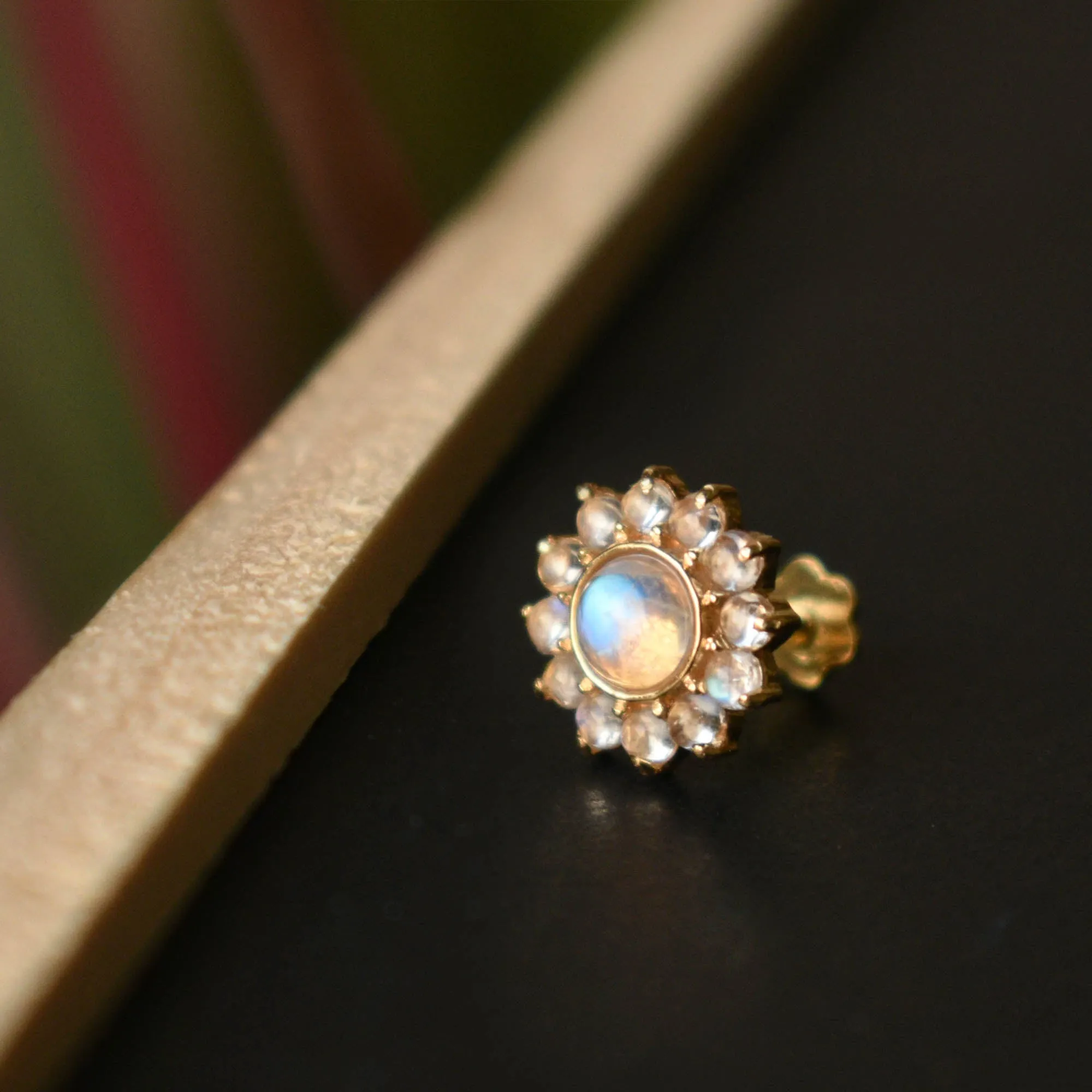 Flower Rainbow Moonstone Stud