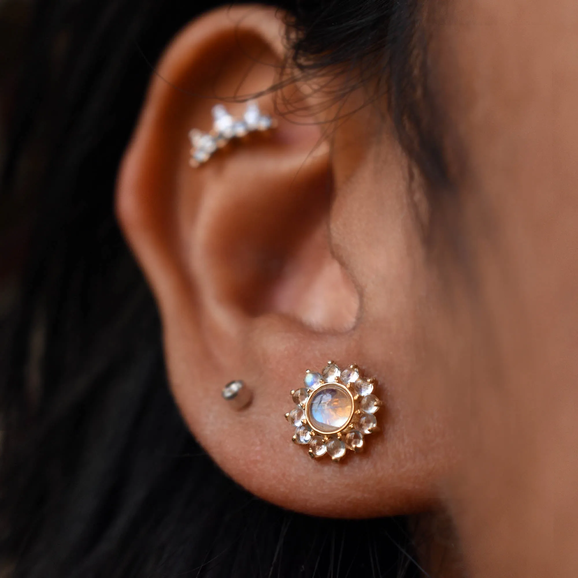 Flower Rainbow Moonstone Stud