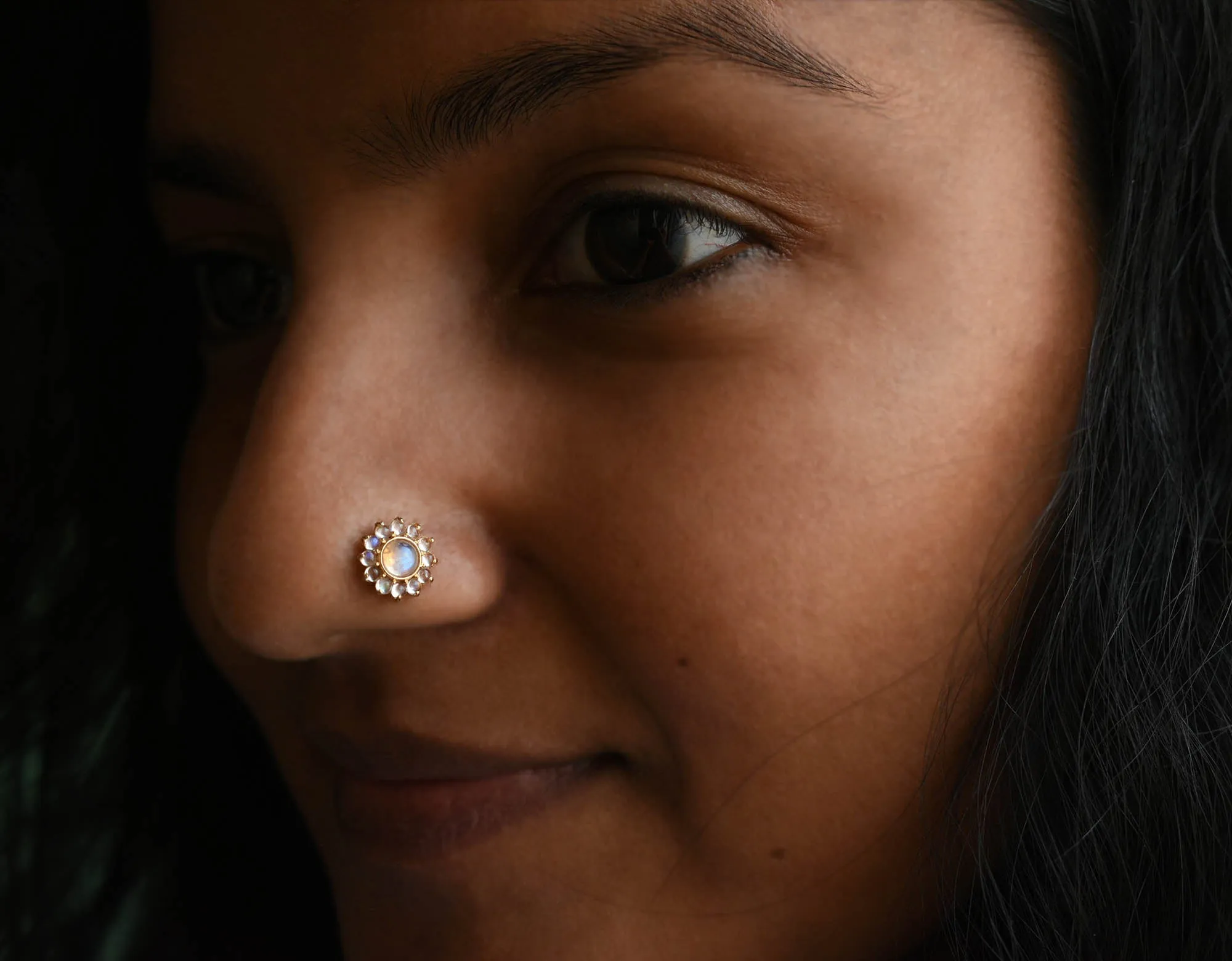 Flower Rainbow Moonstone Stud