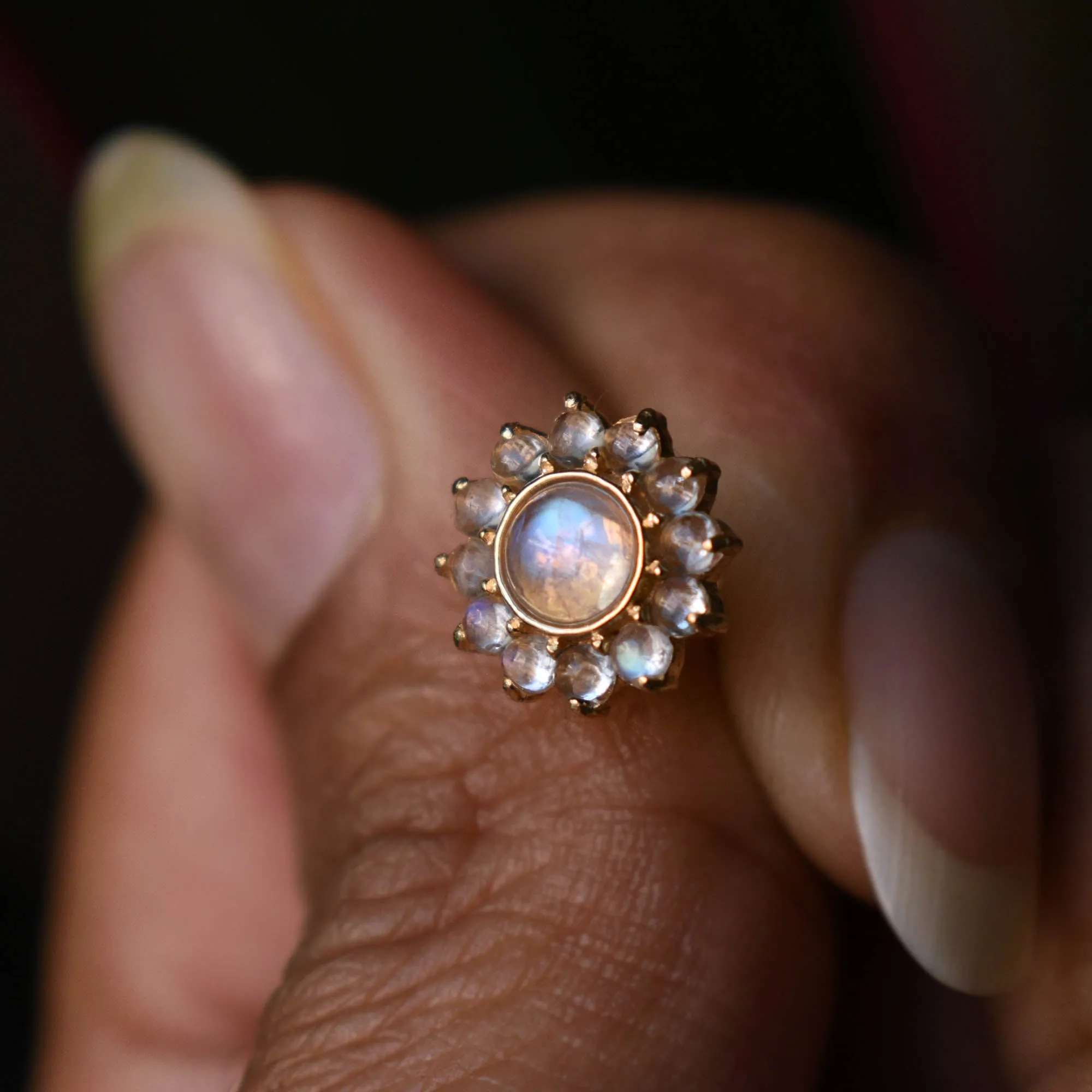 Flower Rainbow Moonstone Stud