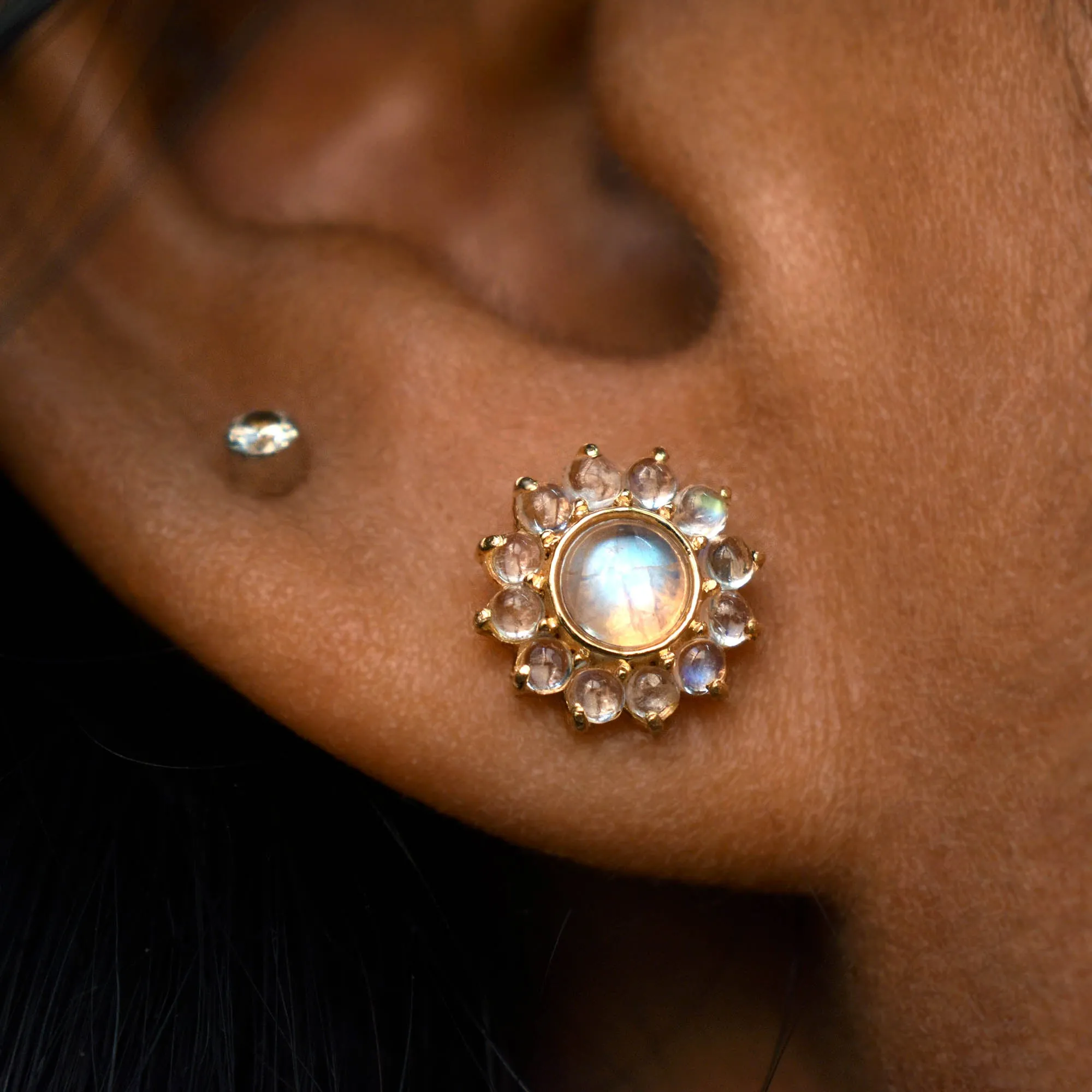 Flower Rainbow Moonstone Stud