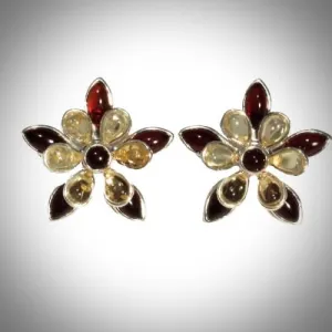 Flower Shaped Cherry Lemon Amber & Sterling Silver Earrings