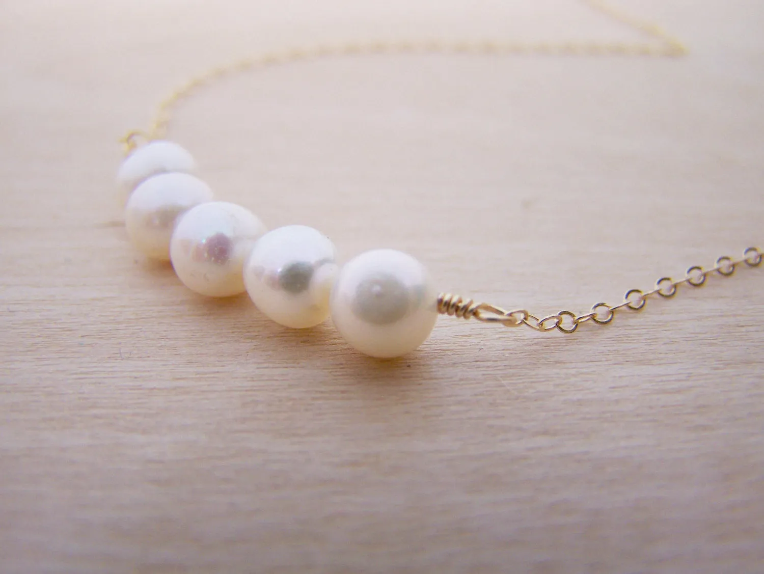Freshwater Pearl Gold Filled Bar Necklace