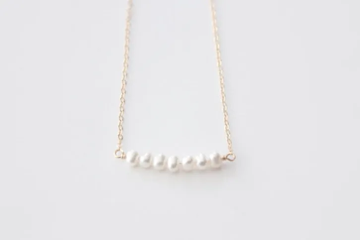 Freshwater Pearl Gold Filled Bar Necklace