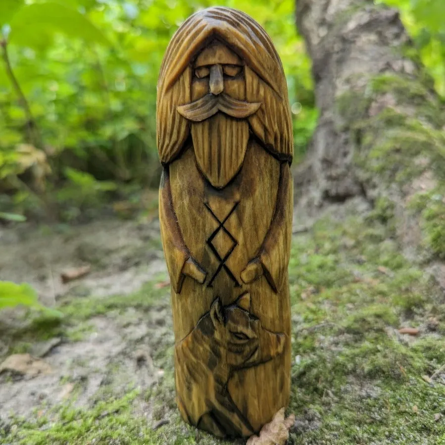 Freyr God wood carved statue
