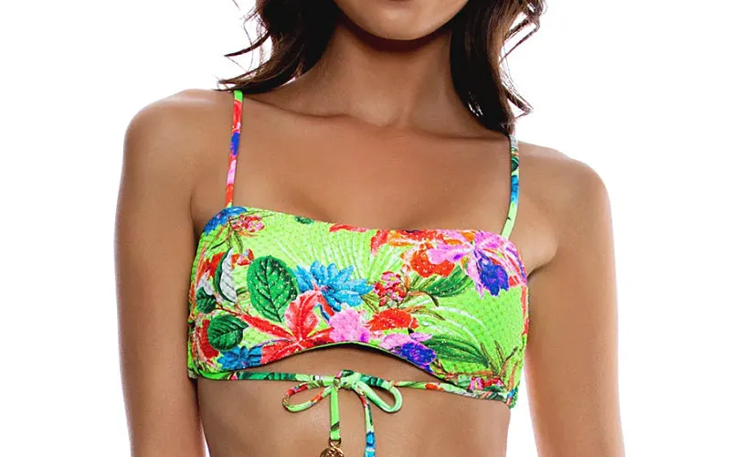 Front Tie Cut Out Bandeau-Seamless Reversible Tie Side Bikini