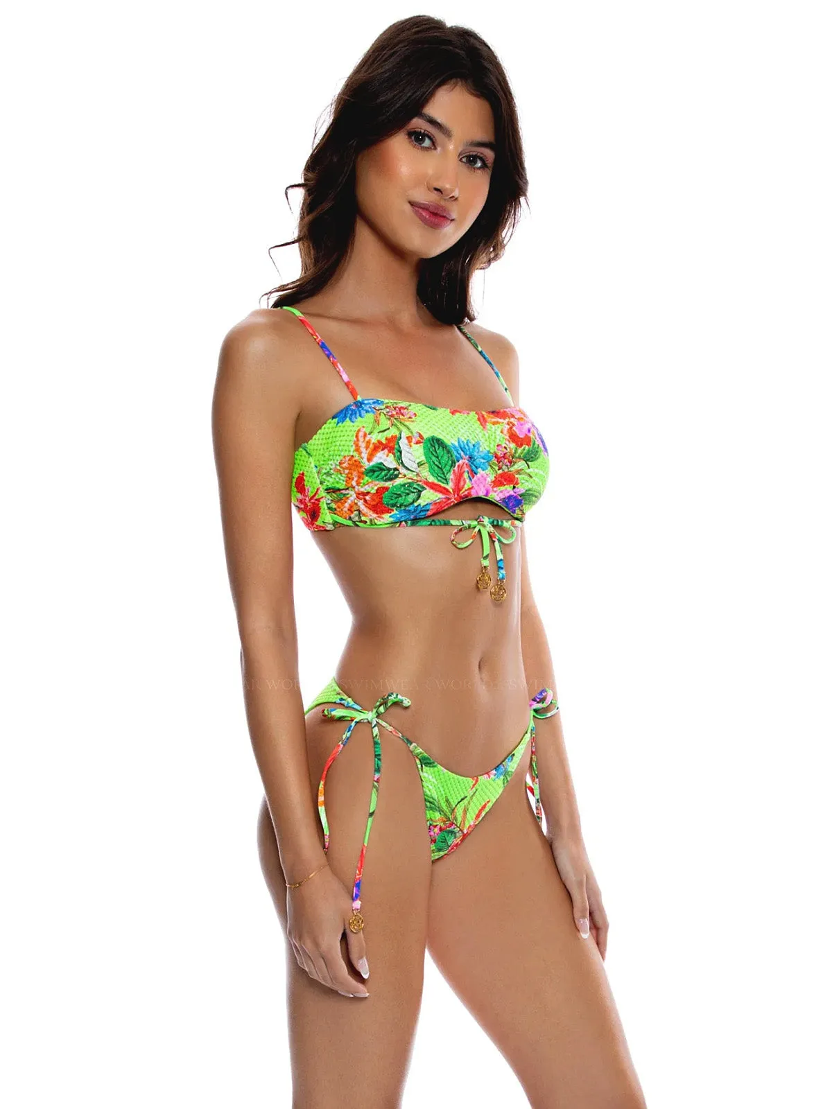 Front Tie Cut Out Bandeau-Seamless Reversible Tie Side Bikini