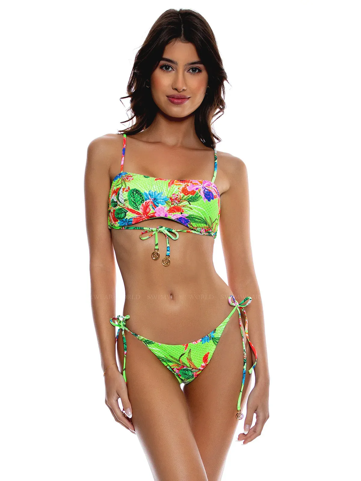 Front Tie Cut Out Bandeau-Seamless Reversible Tie Side Bikini