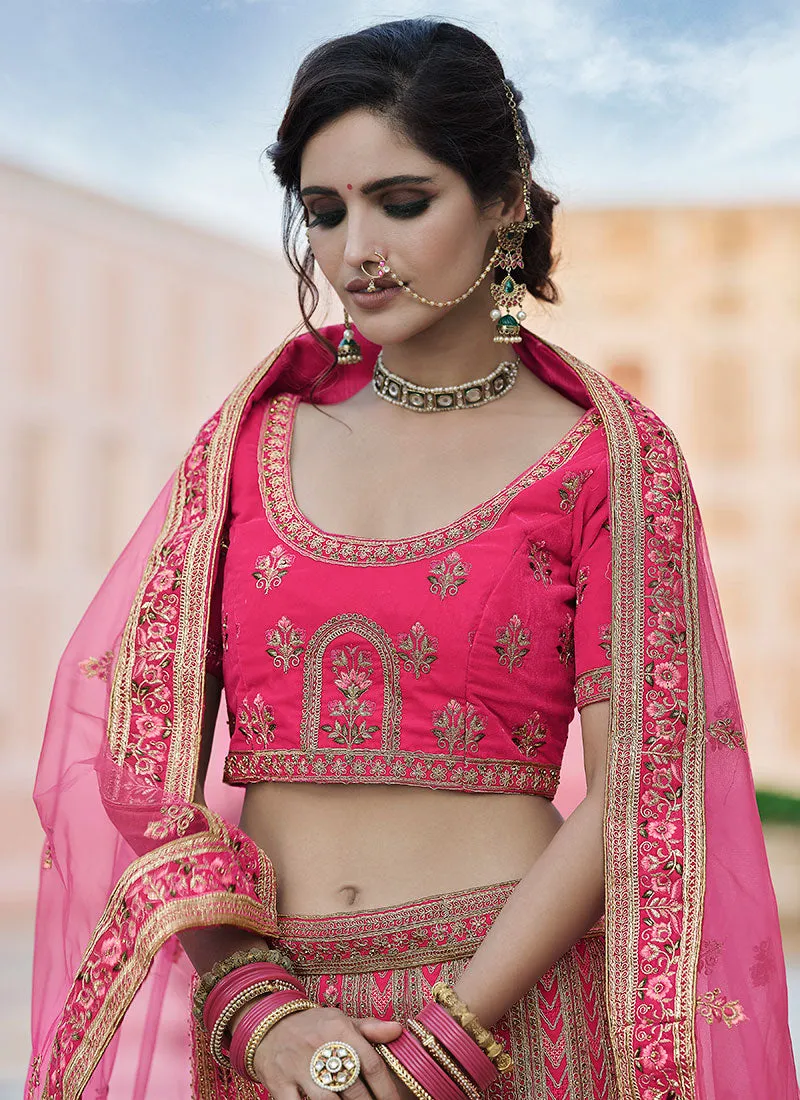 Fuscia Pink Zari And Zarkan Embroidered Lehenga Choli And Dupatta