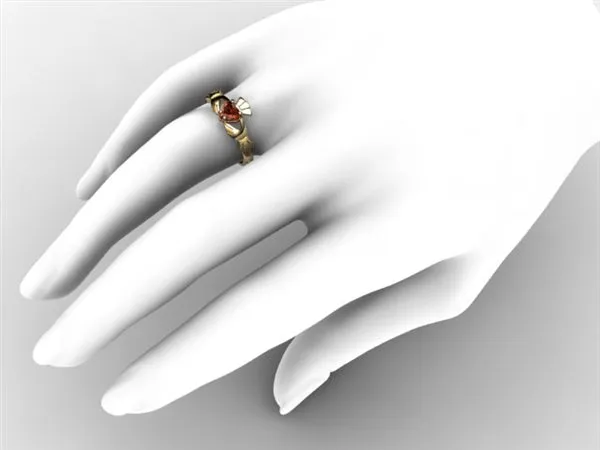 Garnet Gold Claddagh Ring <font color="#FF0000"> IN STOCK!  Ships in 48 Hours!</font>