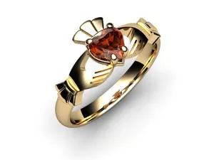 Garnet Gold Claddagh Ring <font color="#FF0000"> IN STOCK!  Ships in 48 Hours!</font>