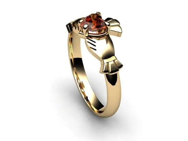 Garnet Gold Claddagh Ring <font color="#FF0000"> IN STOCK!  Ships in 48 Hours!</font>
