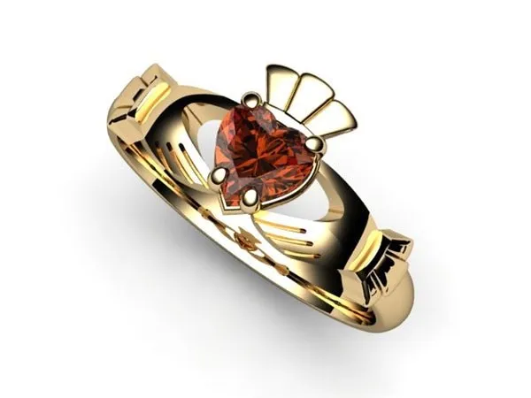 Garnet Gold Claddagh Ring <font color="#FF0000"> IN STOCK!  Ships in 48 Hours!</font>