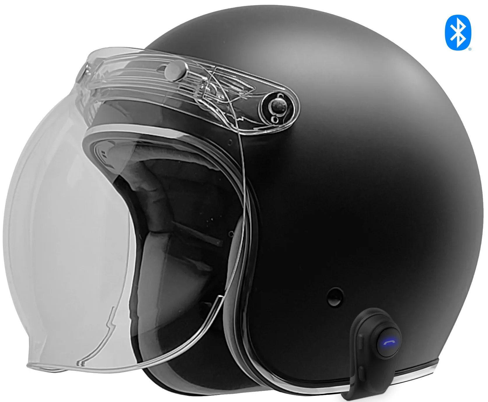 GDM RENEGADE Bluetooth Open Face Motorcycle Helmet 3/4 Vintage Matte Black