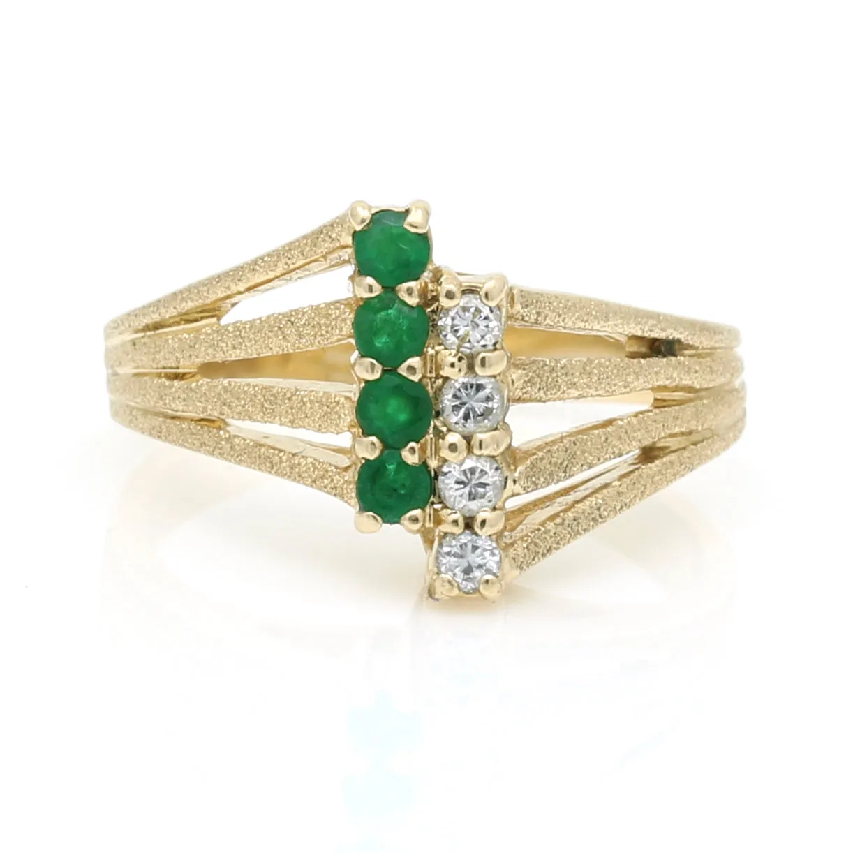 Gemporia Retro Emeralds & Diamonds Statement Ring - 14k Yellow Gold | Size 6.5