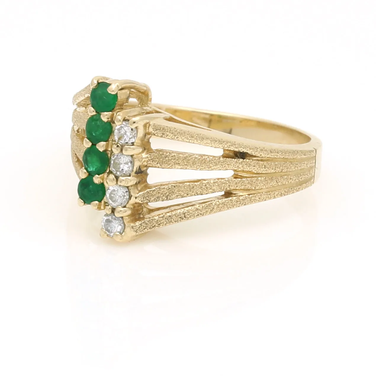 Gemporia Retro Emeralds & Diamonds Statement Ring - 14k Yellow Gold | Size 6.5