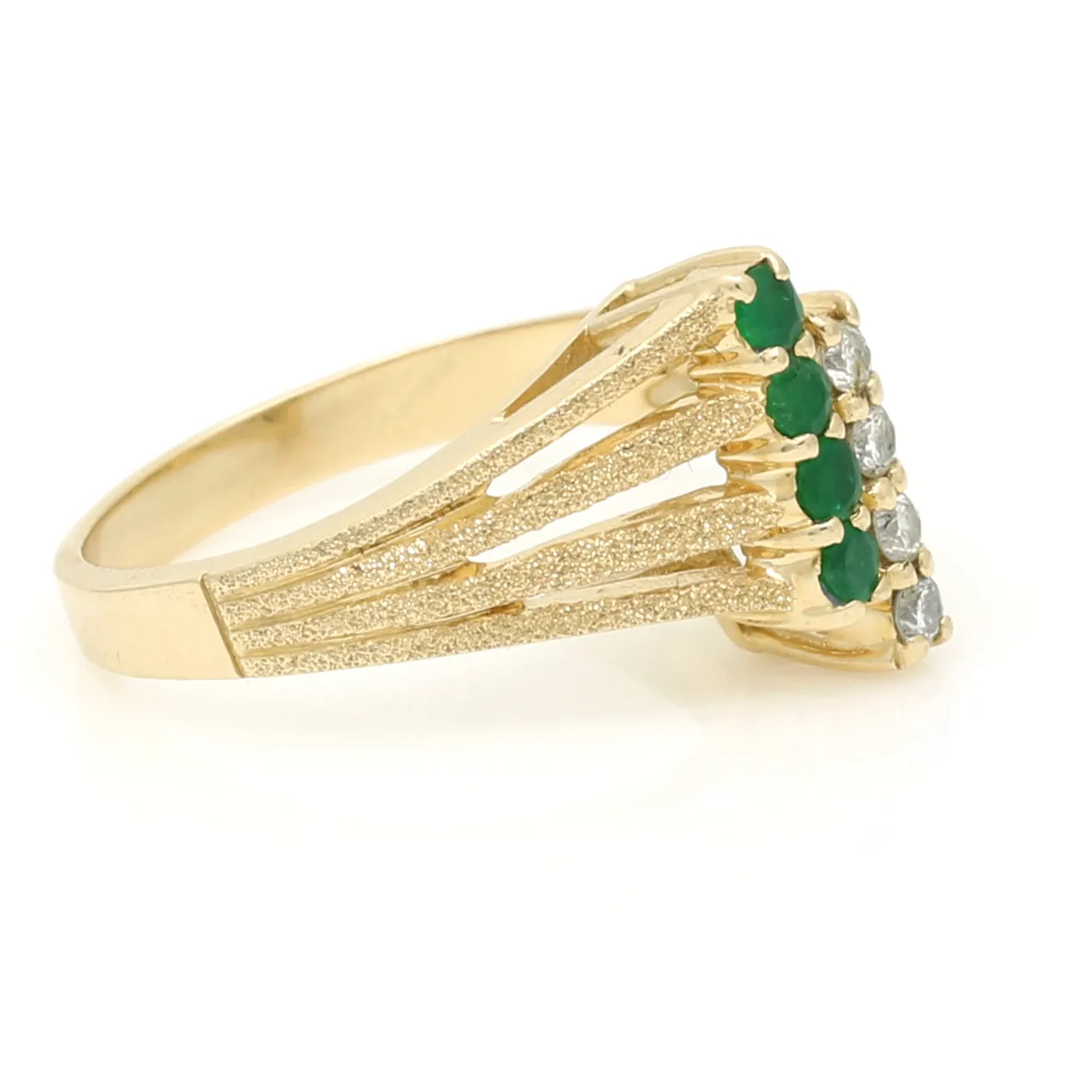Gemporia Retro Emeralds & Diamonds Statement Ring - 14k Yellow Gold | Size 6.5