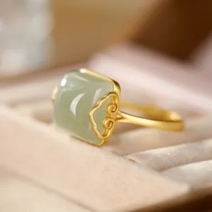 Genuine Retro Gold Jade Ring Women Wedding Jewelry