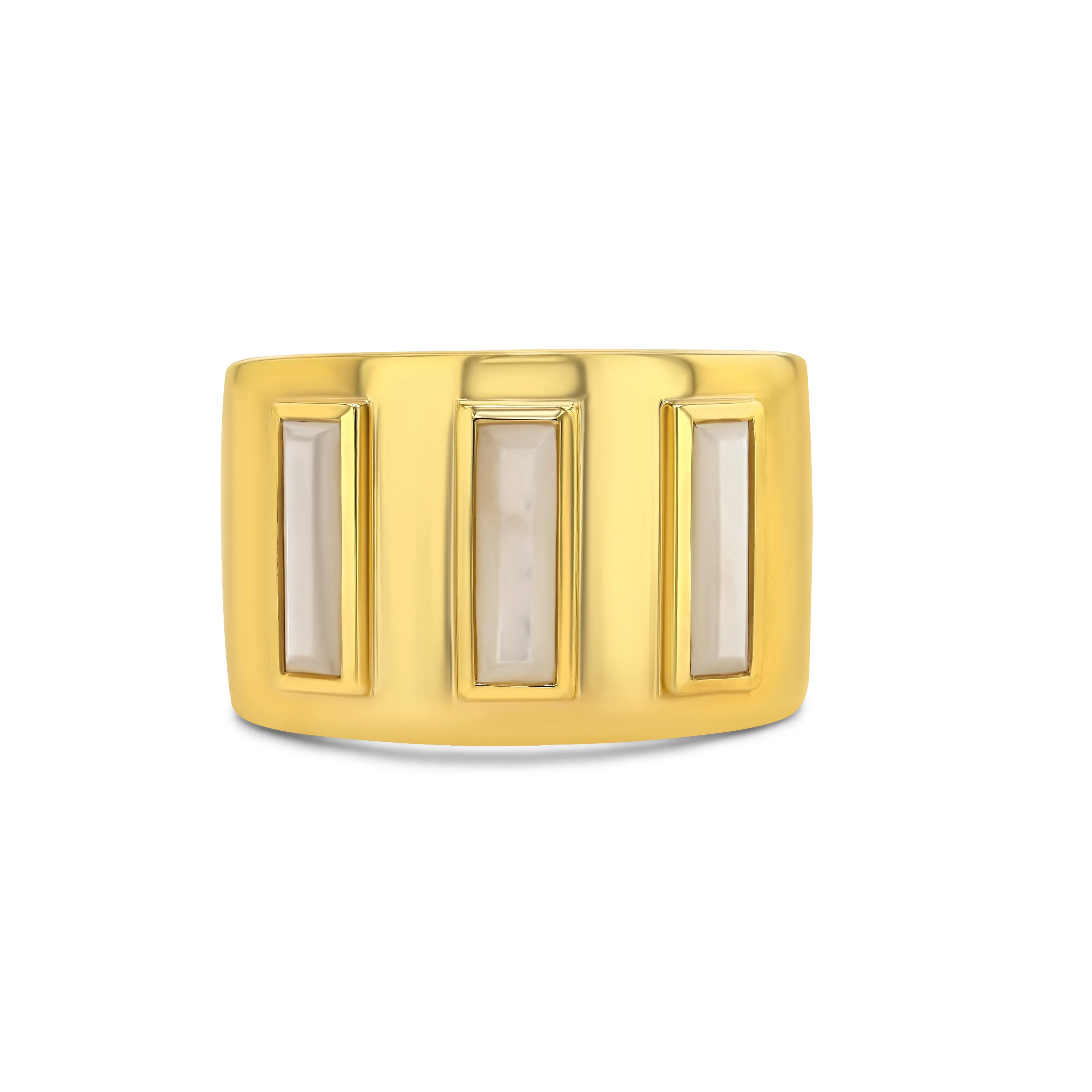Gigi Banded Ring with Baguette Mother of Pearl in 14K Gold