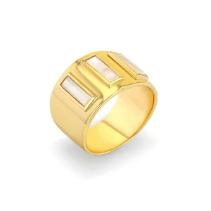Gigi Banded Ring with Baguette Mother of Pearl in 14K Gold