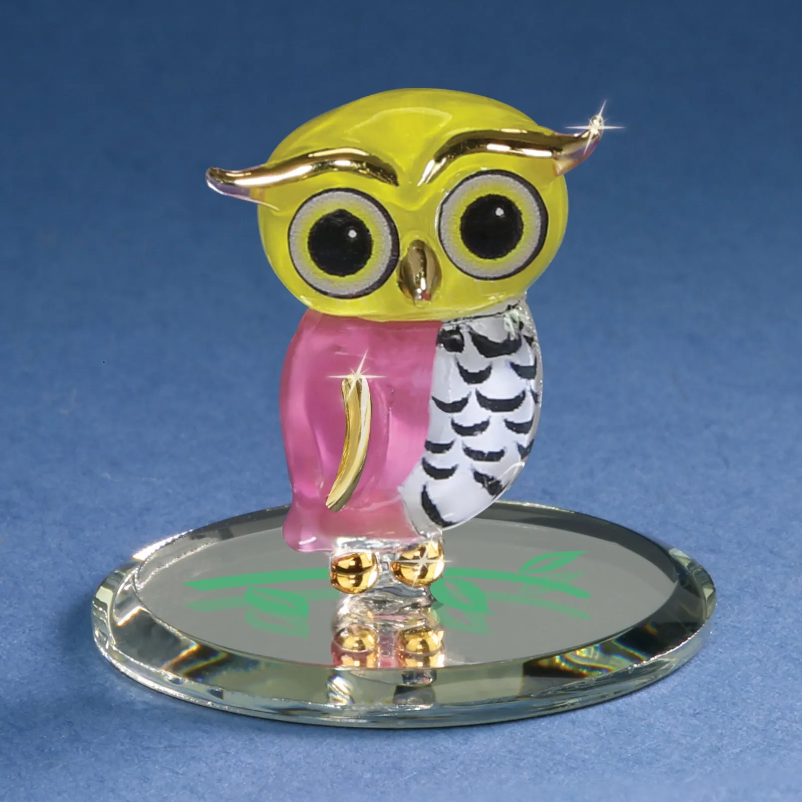 Glass Baron Little Pink and Yellow Owl Owlet Figurine