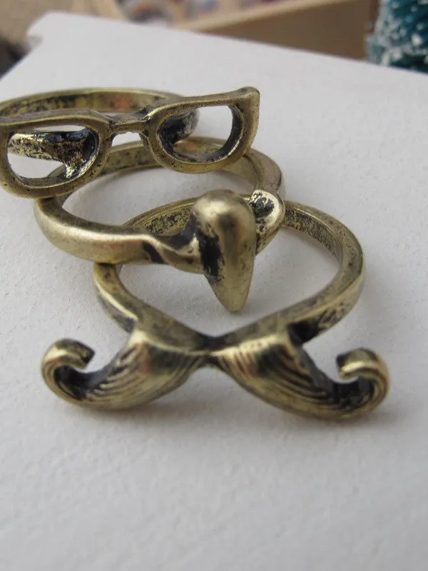 glasses nose mustache ring set
