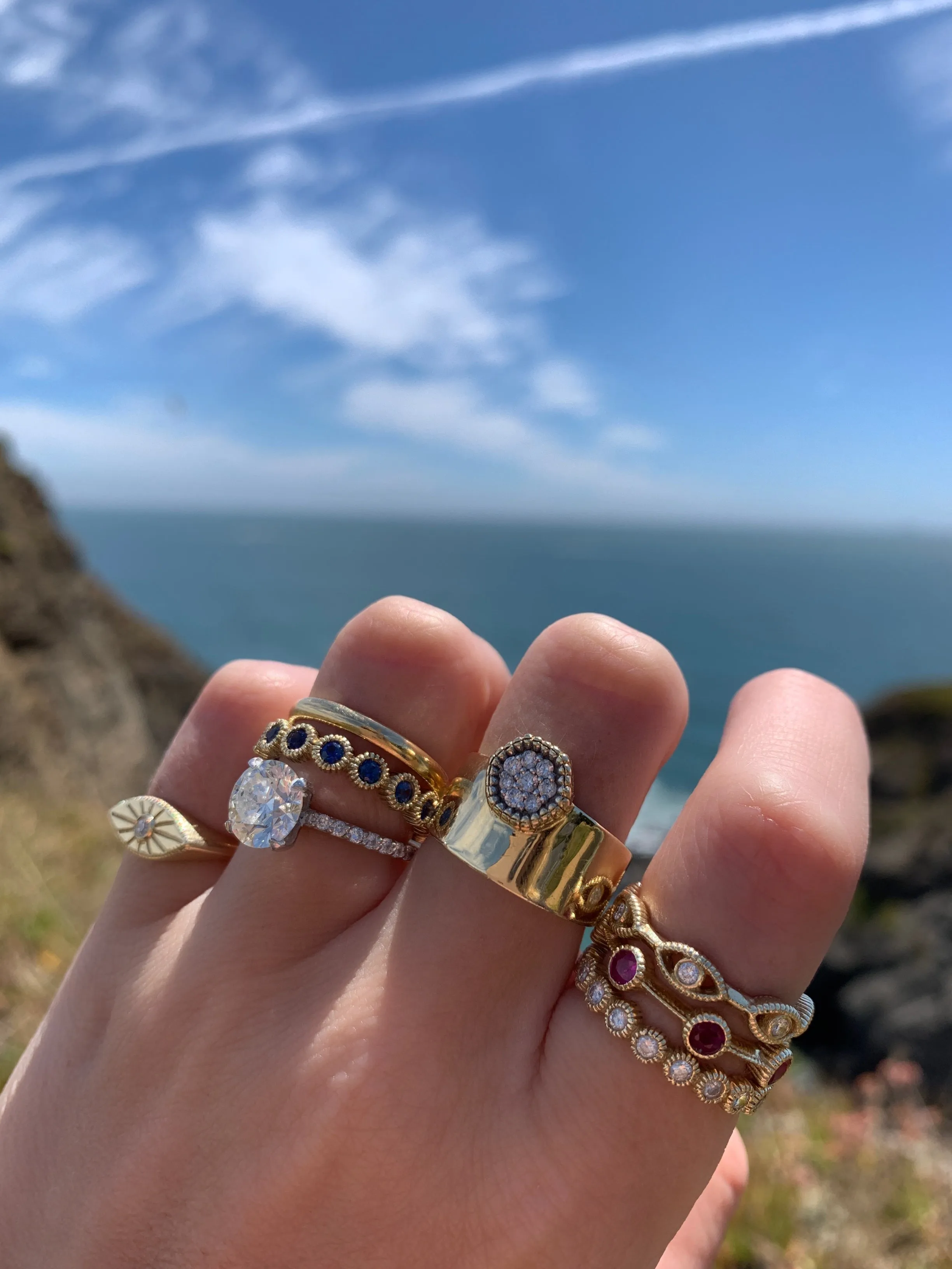Gold & Diamond Wide Hexagon Ring