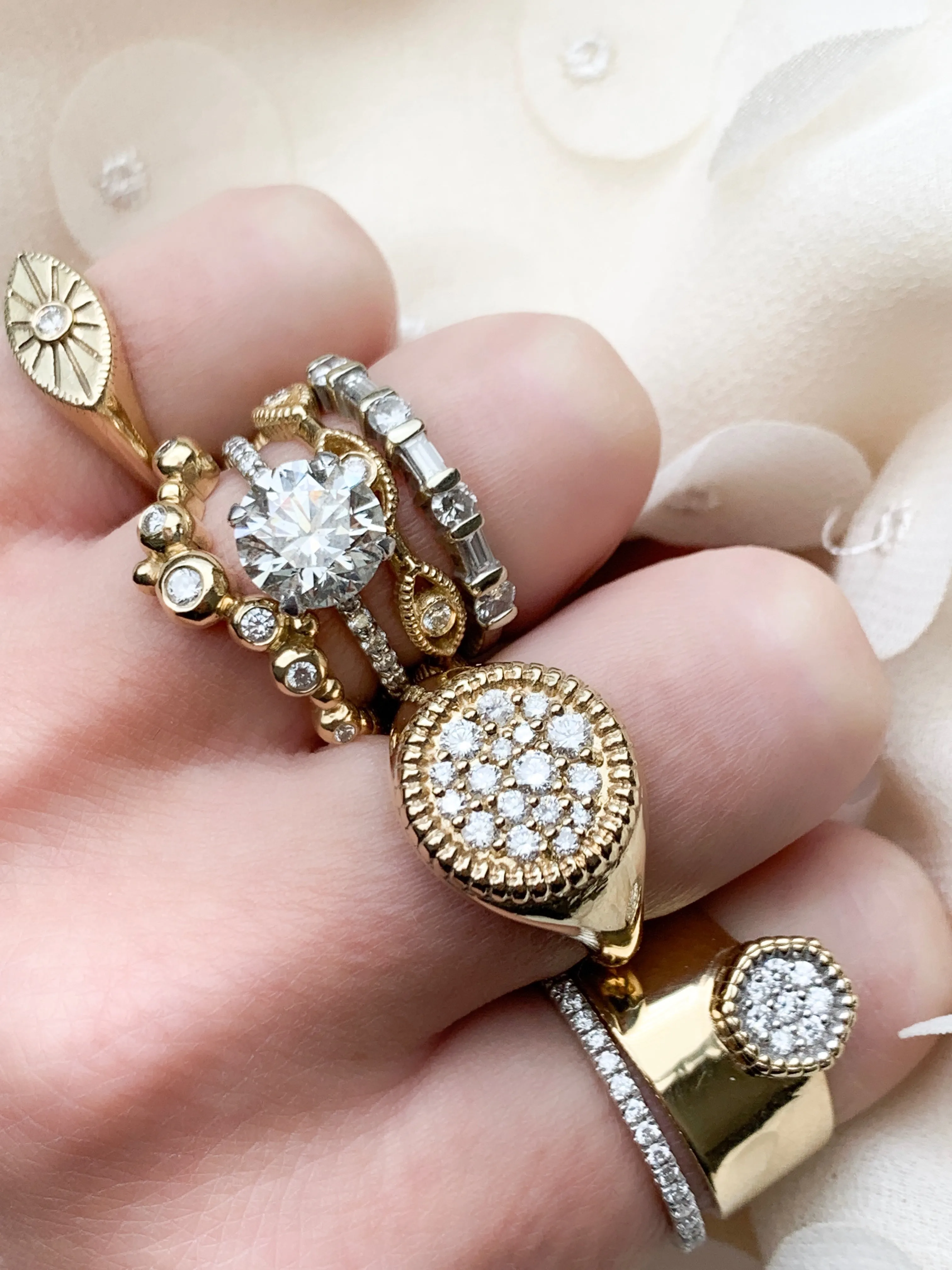 Gold & Diamond Wide Hexagon Ring