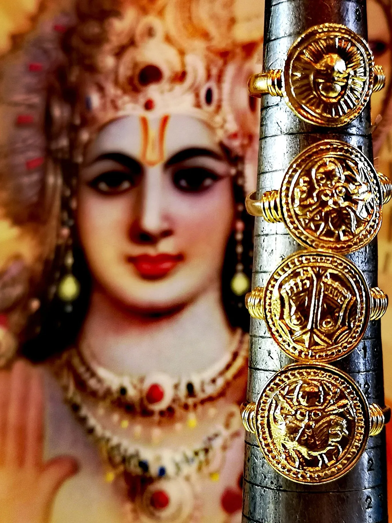 Gold plated god amulet rings