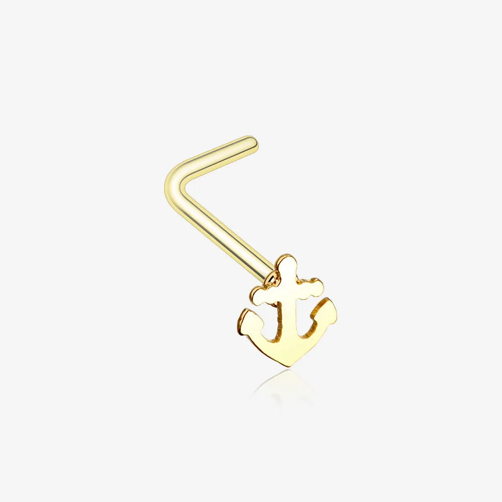 Golden Dainty Anchor Icon L-Shaped Nose Ring