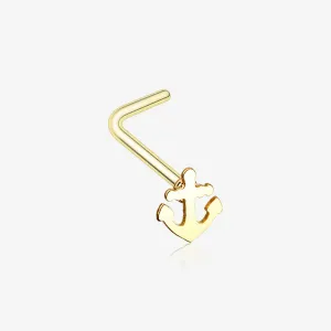 Golden Dainty Anchor Icon L-Shaped Nose Ring