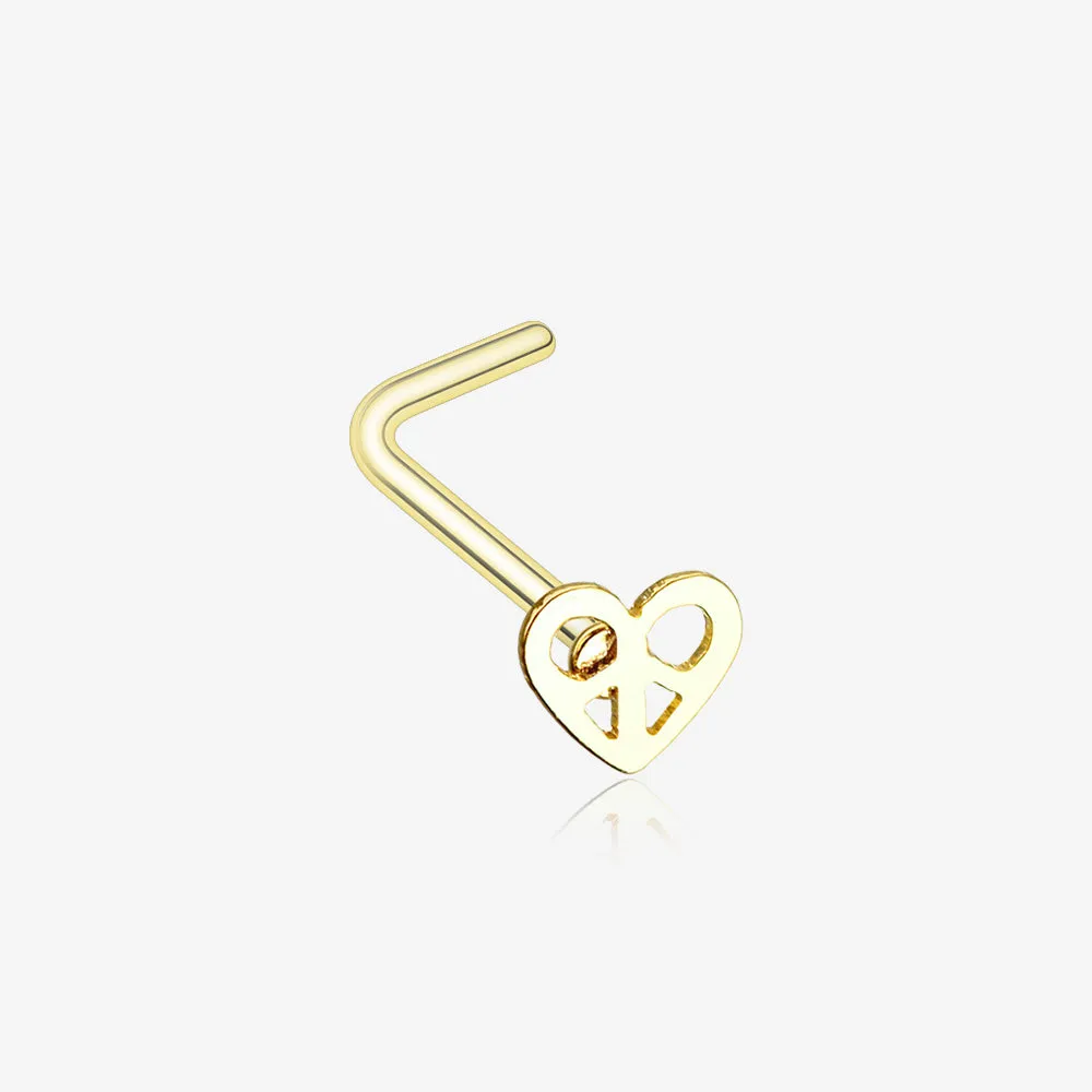 Golden Dainty Pretzel Heart Icon L-Shaped Nose Ring