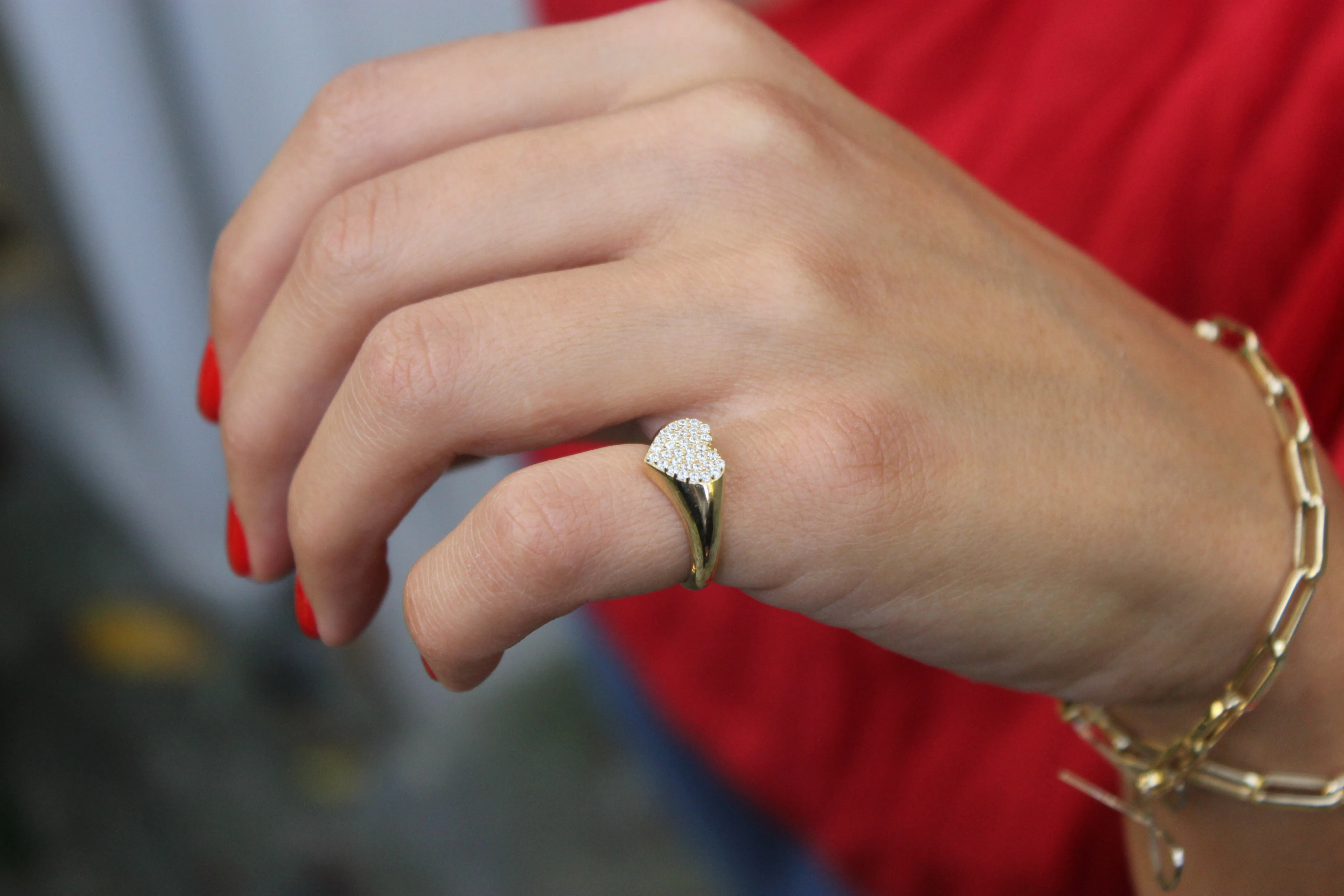 Golden Heart Pave  Harmony Pinky Ring