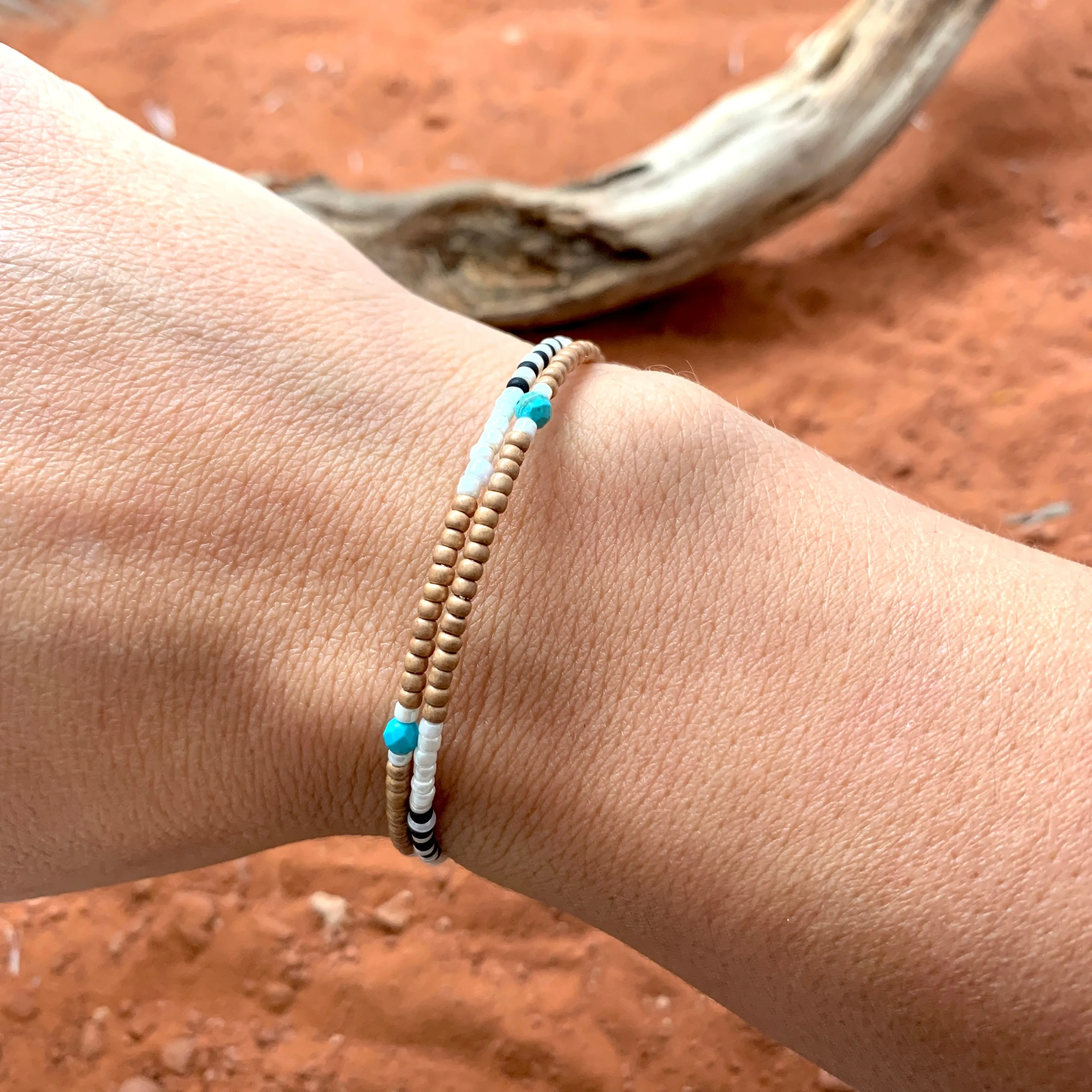 Golden Turquoise Beaded Wrap Bracelet