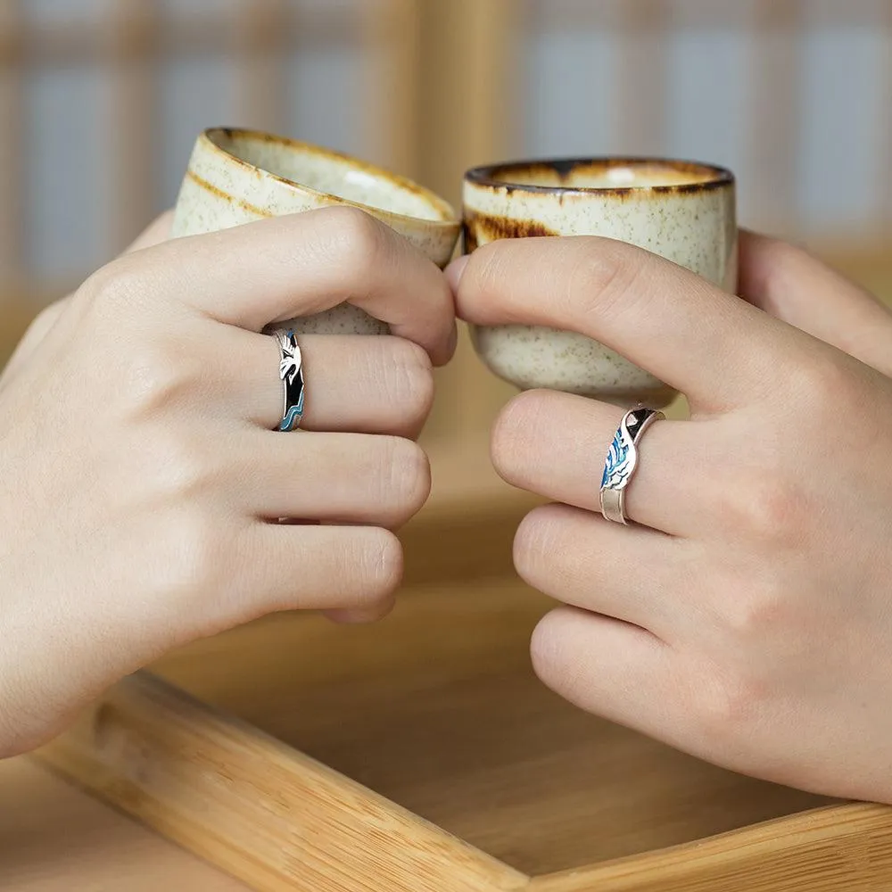 Great Wave Off Kanagawa Couple Rings